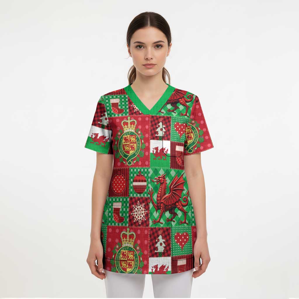 Wales Christmas Patchwork Scrub Top - Wonder Print Shop