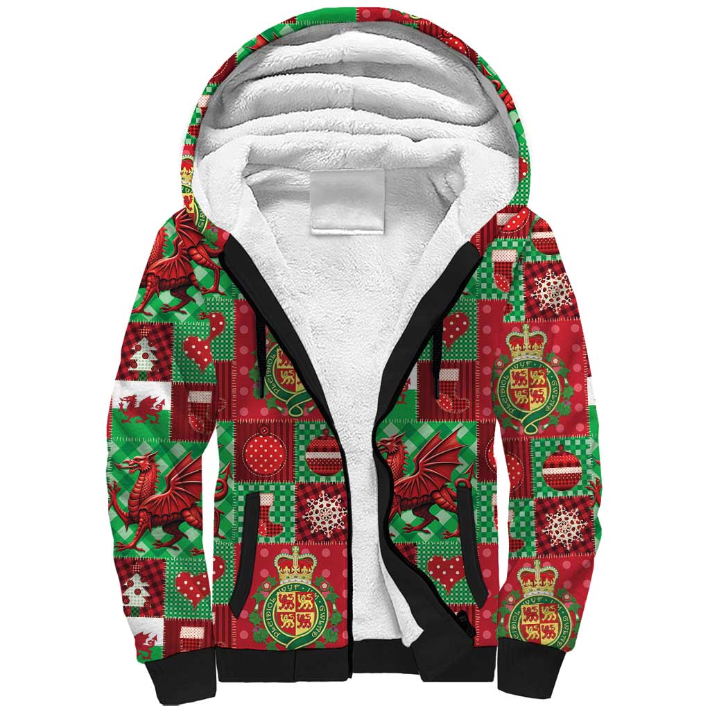 Wales Christmas Patchwork Sherpa Hoodie - Wonder Print Shop