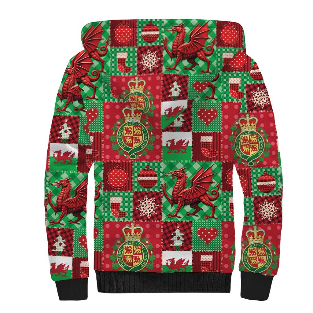 Wales Christmas Patchwork Sherpa Hoodie - Wonder Print Shop