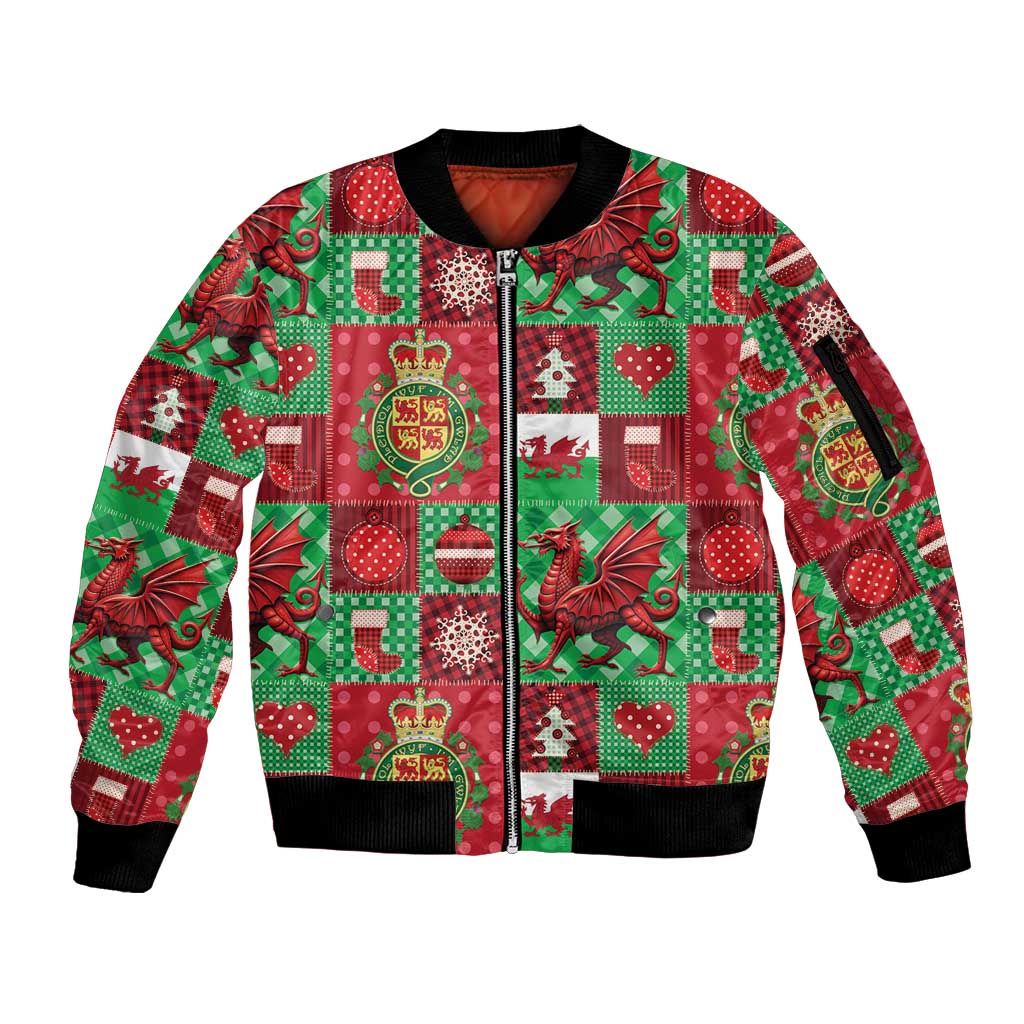 Wales Christmas Patchwork Sleeve Zip Bomber Jacket - Wonder Print Shop