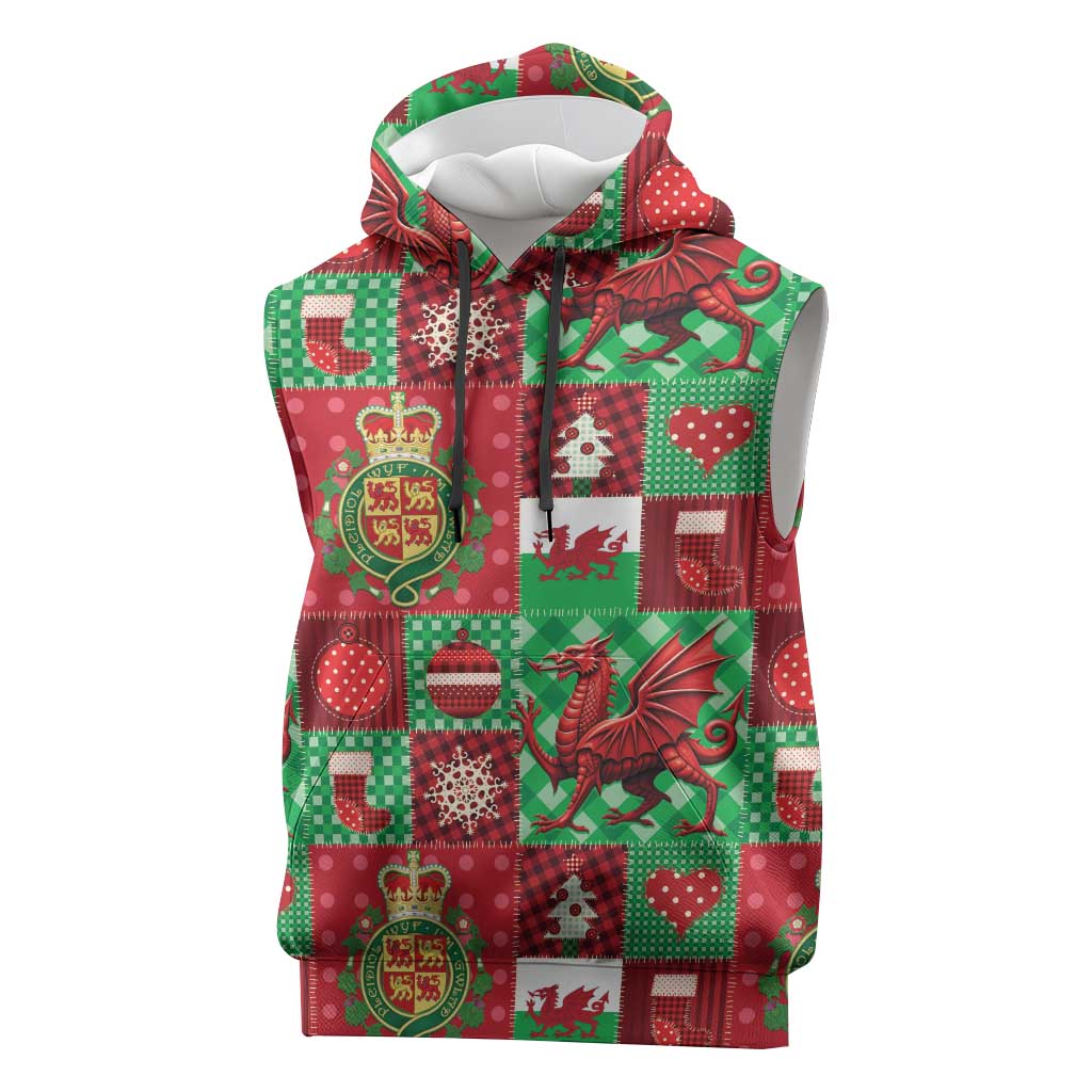 Wales Christmas Patchwork Sleeveless Hoodie - Wonder Print Shop