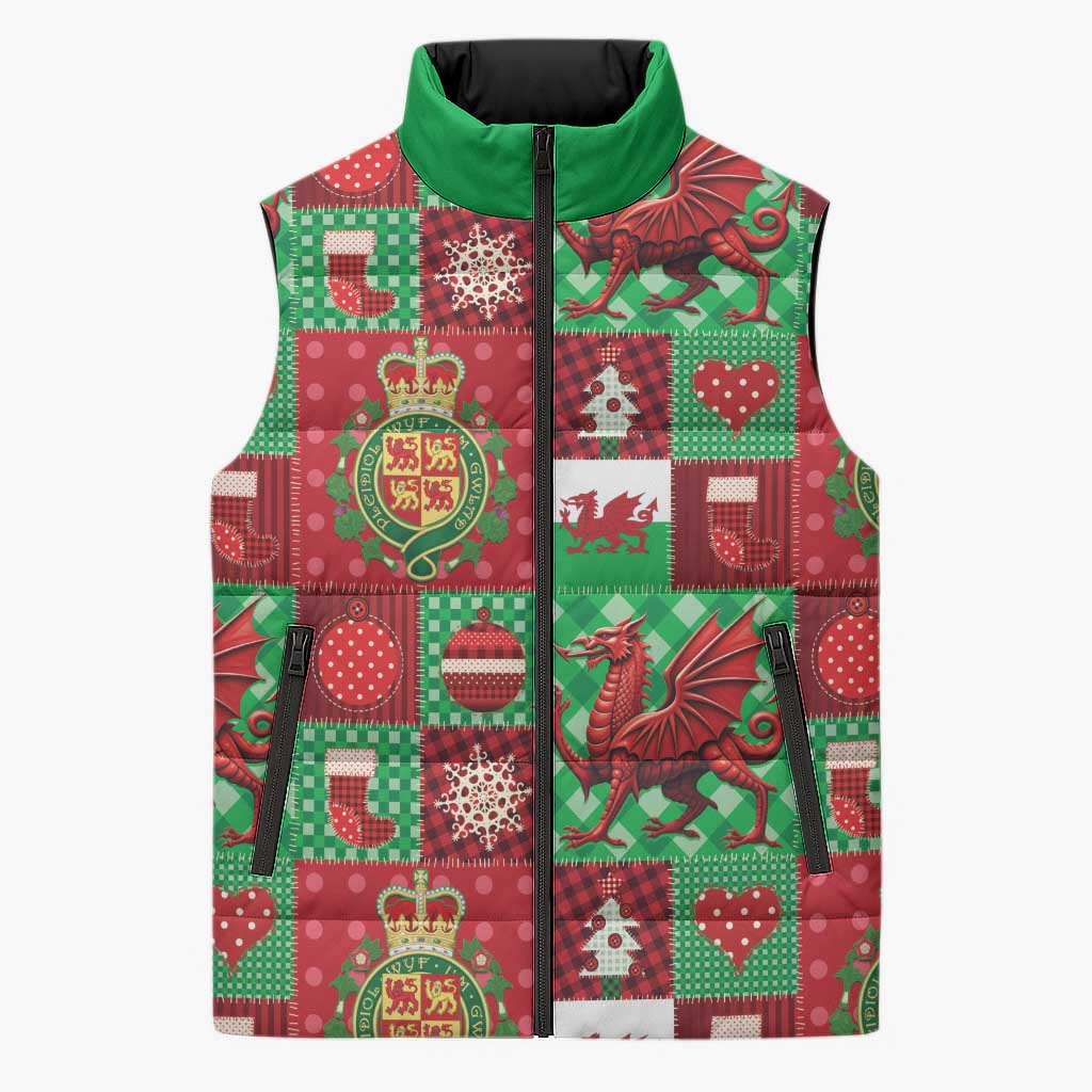 Wales Christmas Patchwork Sleeveless Puffer Jacket - Wonder Print Shop