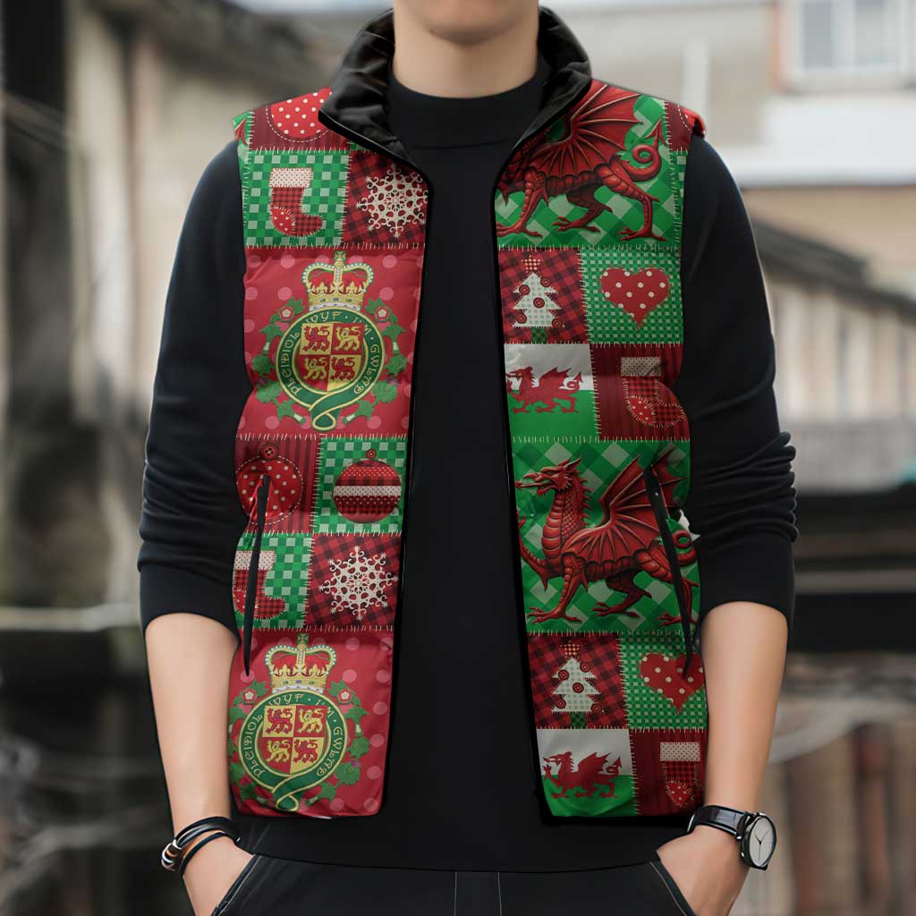 Wales Christmas Patchwork Sleeveless Puffer Jacket - Wonder Print Shop