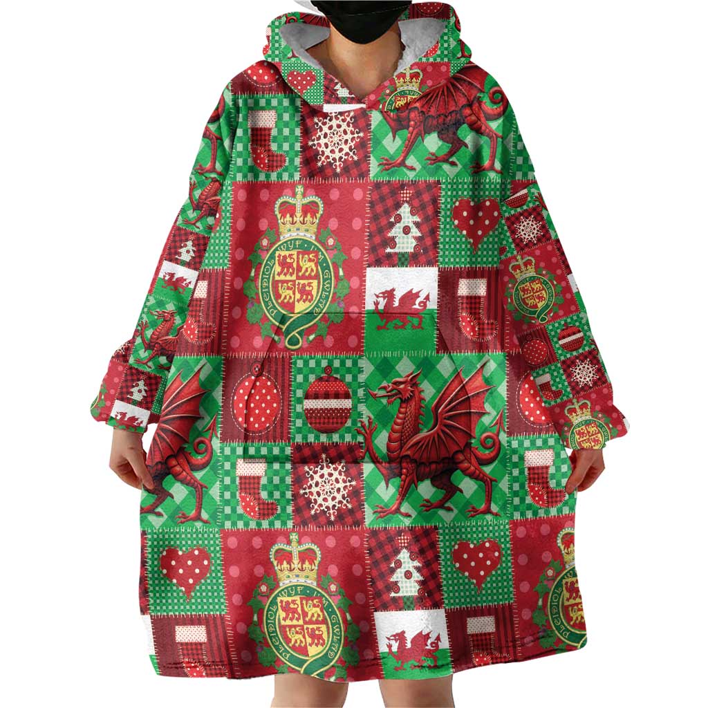 Wales Christmas Patchwork Wearable Blanket Hoodie - Wonder Print Shop