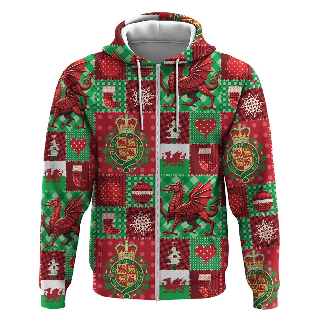 Wales Christmas Patchwork Zip Hoodie - Wonder Print Shop