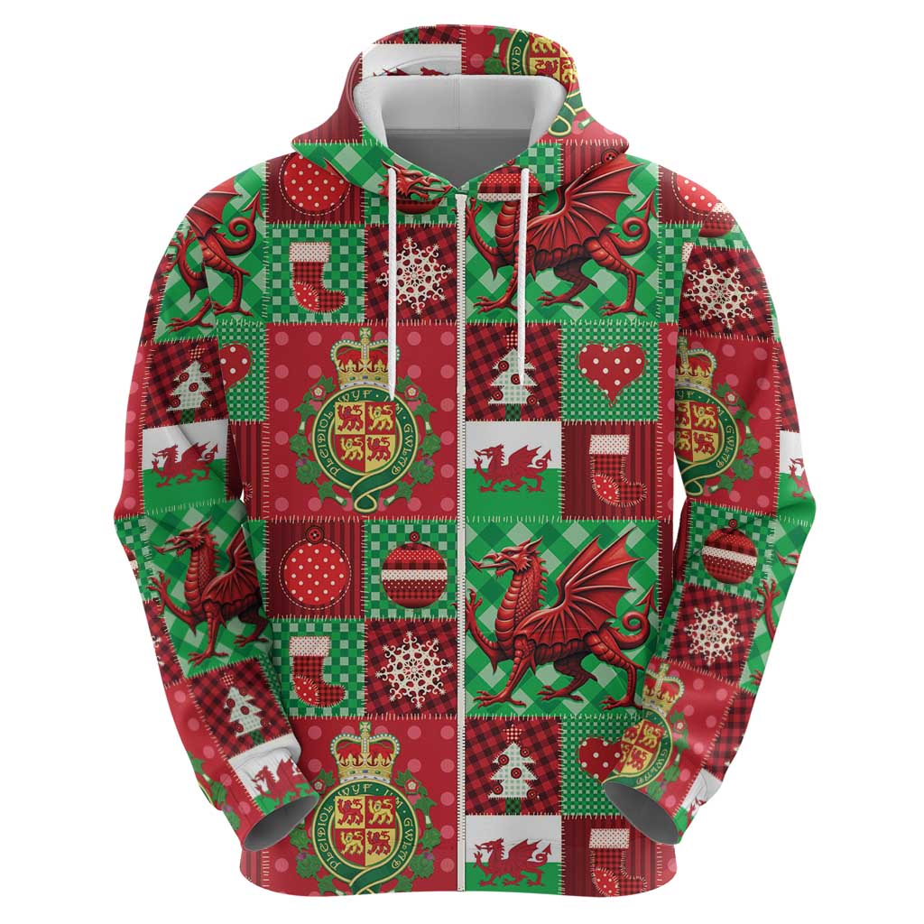Wales Christmas Patchwork Zip Hoodie - Wonder Print Shop