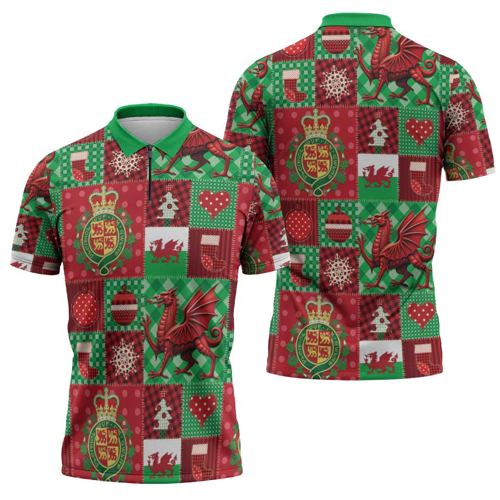 Wales Christmas Patchwork Zipper Polo Shirt - Wonder Print Shop