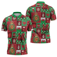 Wales Christmas Patchwork Zipper Polo Shirt - Wonder Print Shop
