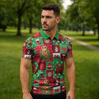Wales Christmas Patchwork Zipper Polo Shirt - Wonder Print Shop
