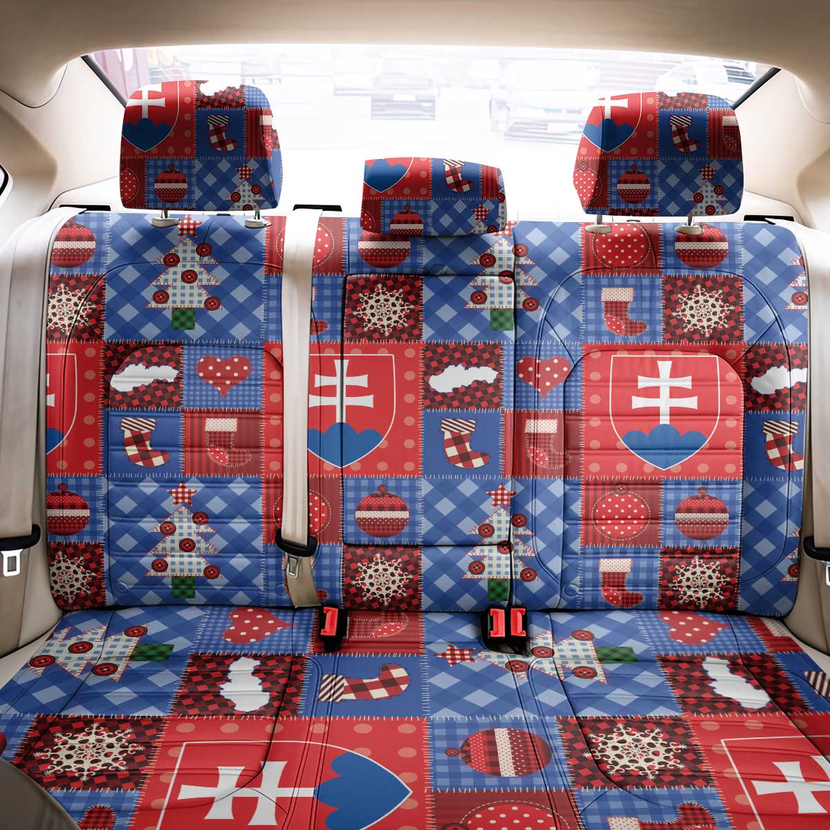 Slovakia Christmas Patchwork Back Car Seat Cover - Wonder Print Shop