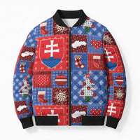 Slovakia Christmas Patchwork Bomber Puffer Jacket - Wonder Print Shop