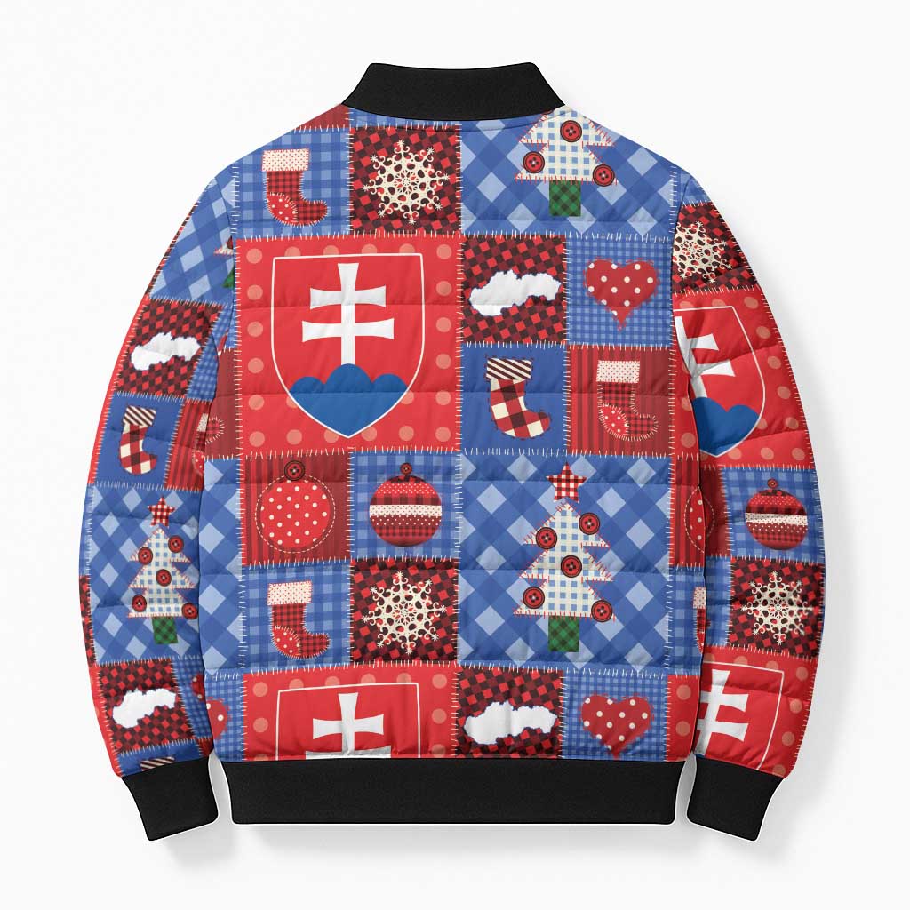 Slovakia Christmas Patchwork Bomber Puffer Jacket - Wonder Print Shop