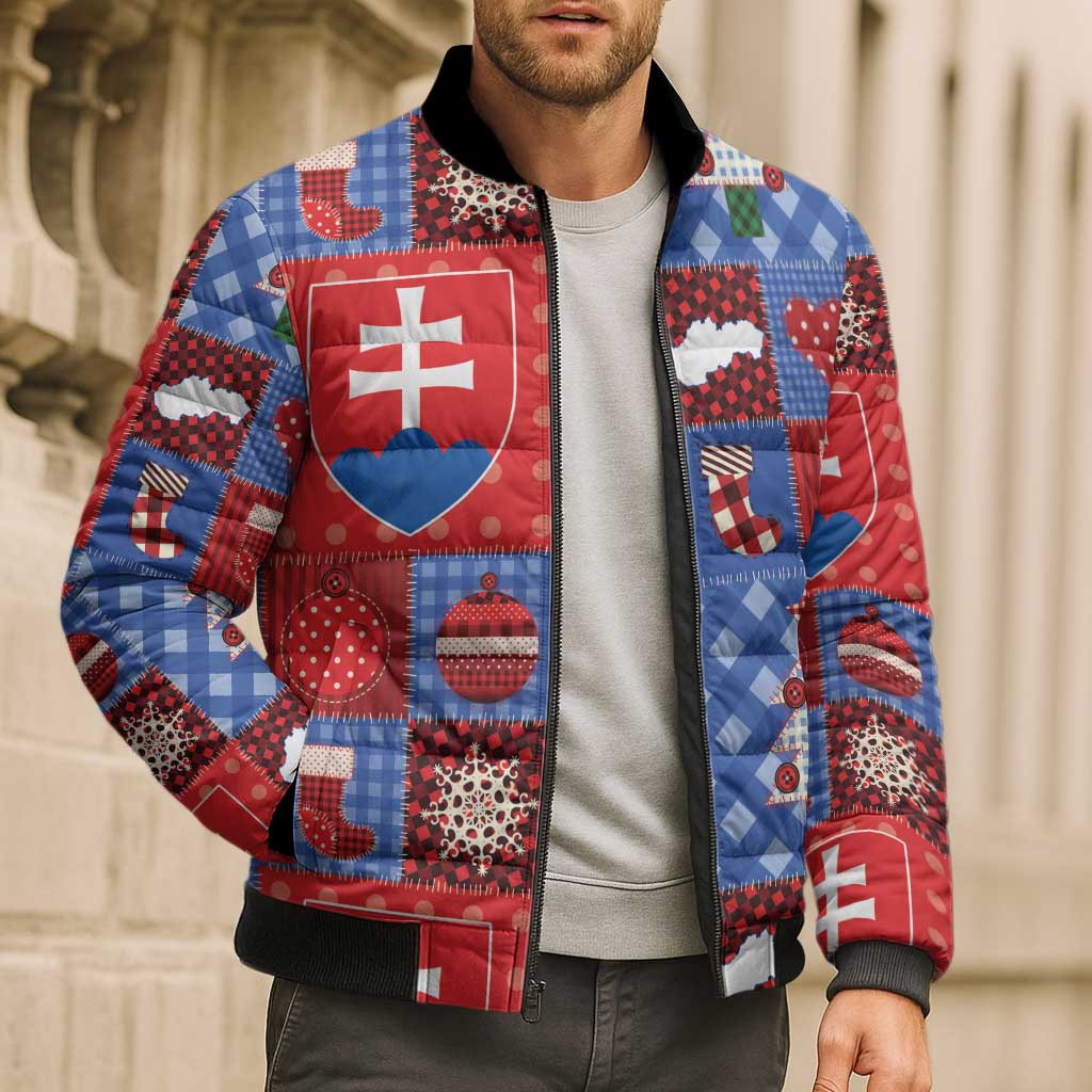 Slovakia Christmas Patchwork Bomber Puffer Jacket - Wonder Print Shop