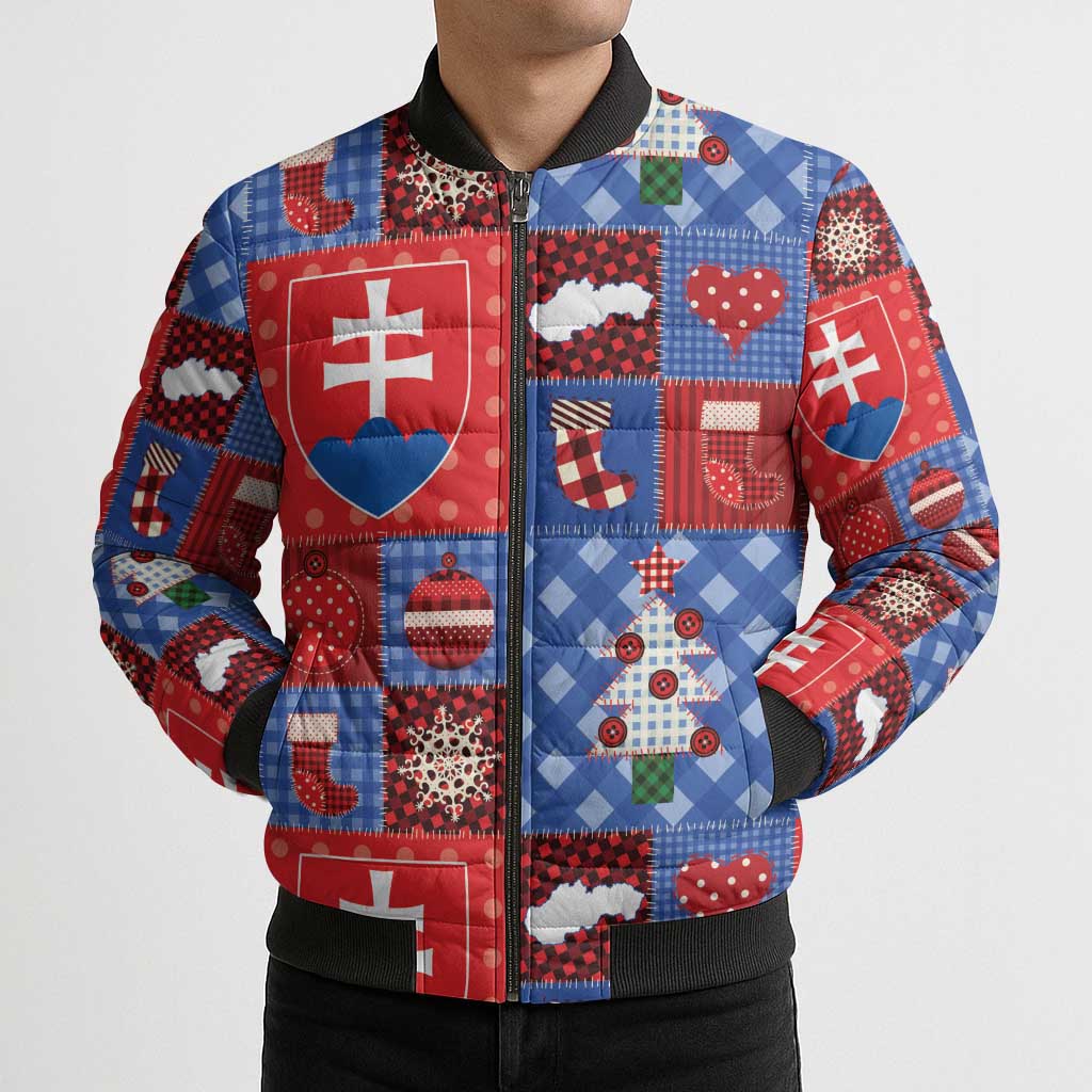 Slovakia Christmas Patchwork Bomber Puffer Jacket - Wonder Print Shop