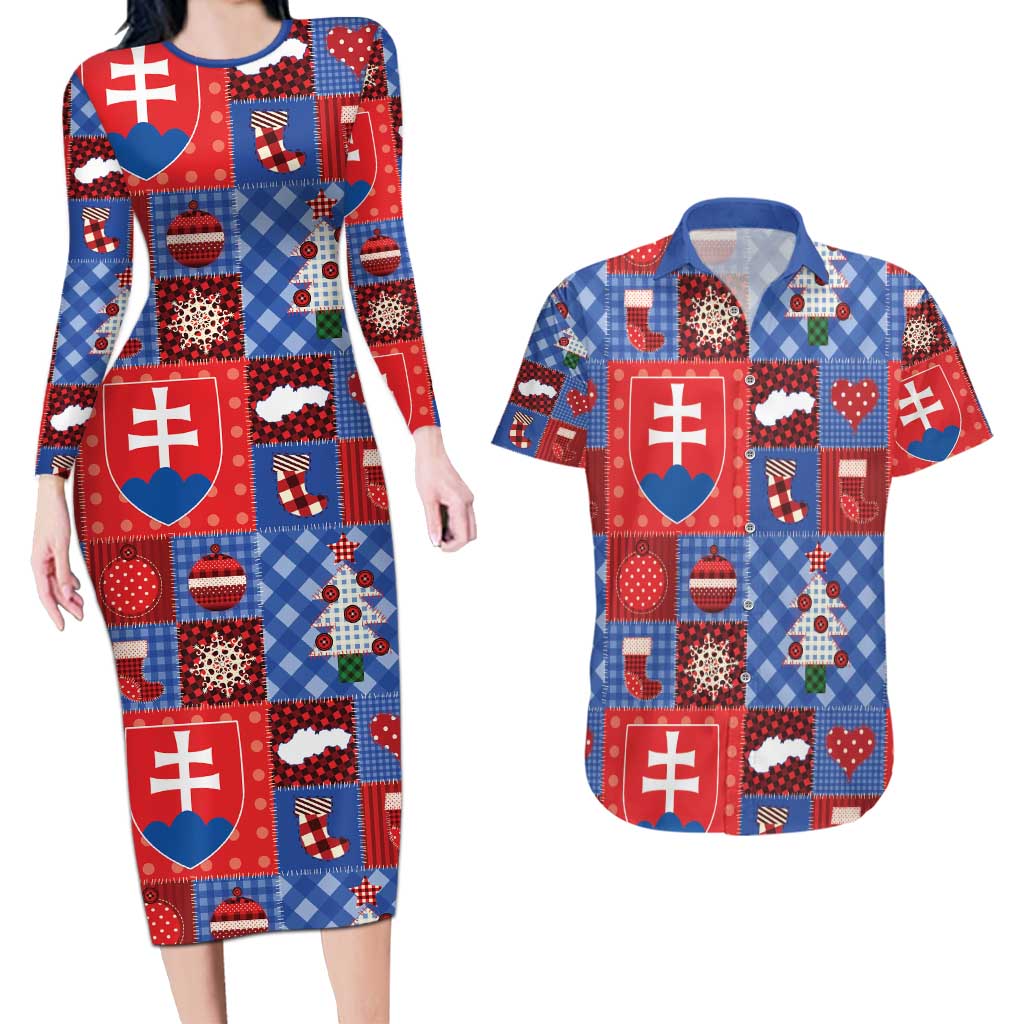Slovakia Christmas Patchwork Couples Matching Long Sleeve Bodycon Dress and Hawaiian Shirt - Wonder Print Shop