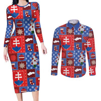 Slovakia Christmas Patchwork Couples Matching Long Sleeve Bodycon Dress and Long Sleeve Button Shirt - Wonder Print Shop