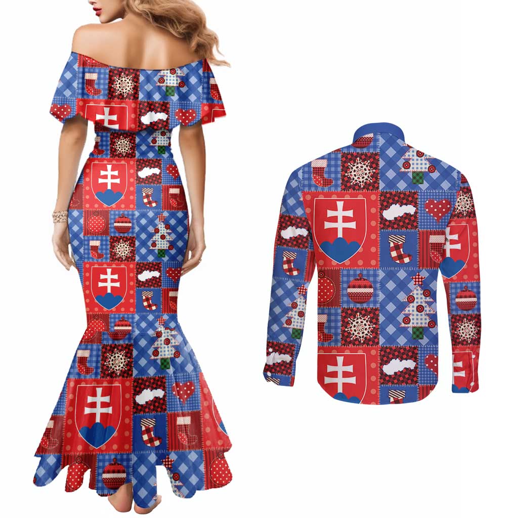 Slovakia Christmas Patchwork Couples Matching Mermaid Dress and Long Sleeve Button Shirt - Wonder Print Shop
