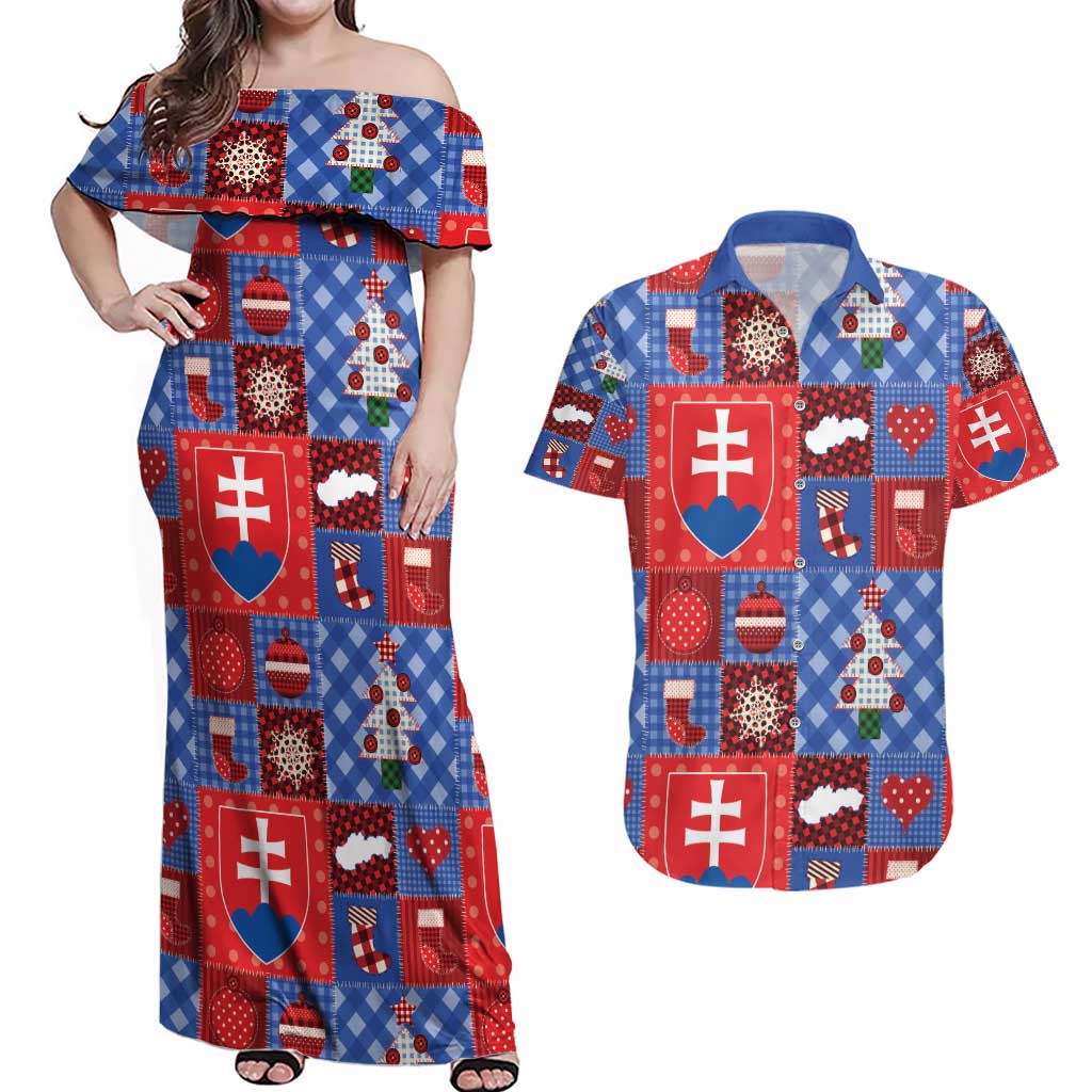 Slovakia Christmas Patchwork Couples Matching Off Shoulder Maxi Dress and Hawaiian Shirt - Wonder Print Shop