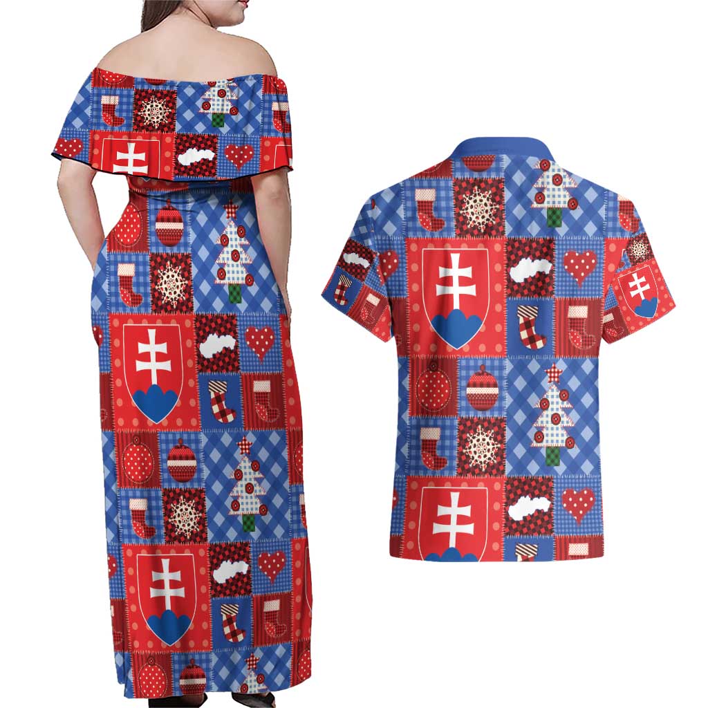 Slovakia Christmas Patchwork Couples Matching Off Shoulder Maxi Dress and Hawaiian Shirt - Wonder Print Shop