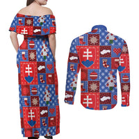 Slovakia Christmas Patchwork Couples Matching Off Shoulder Maxi Dress and Long Sleeve Button Shirt - Wonder Print Shop