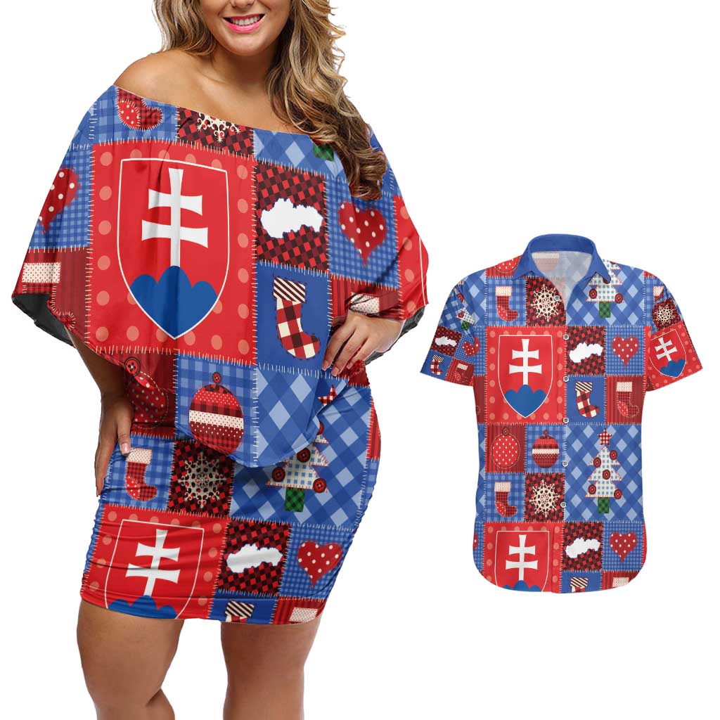 Slovakia Christmas Patchwork Couples Matching Off Shoulder Short Dress and Hawaiian Shirt - Wonder Print Shop