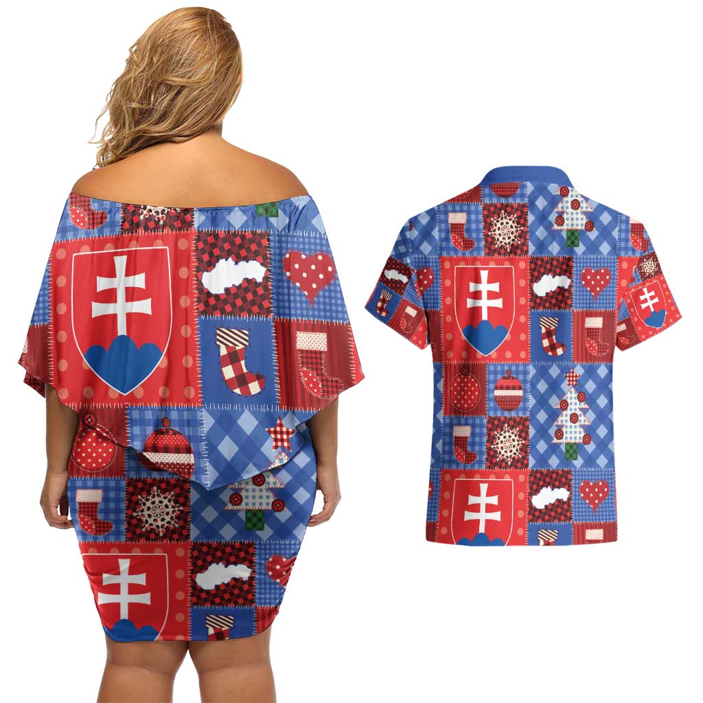 Slovakia Christmas Patchwork Couples Matching Off Shoulder Short Dress and Hawaiian Shirt - Wonder Print Shop