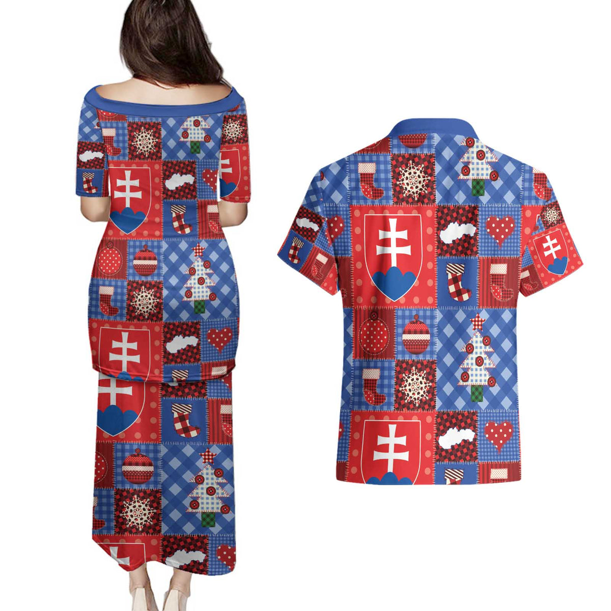 Slovakia Christmas Patchwork Couples Matching Puletasi and Hawaiian Shirt - Wonder Print Shop