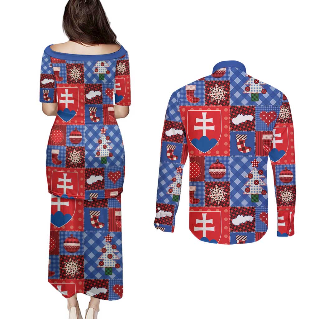 Slovakia Christmas Patchwork Couples Matching Puletasi and Long Sleeve Button Shirt - Wonder Print Shop