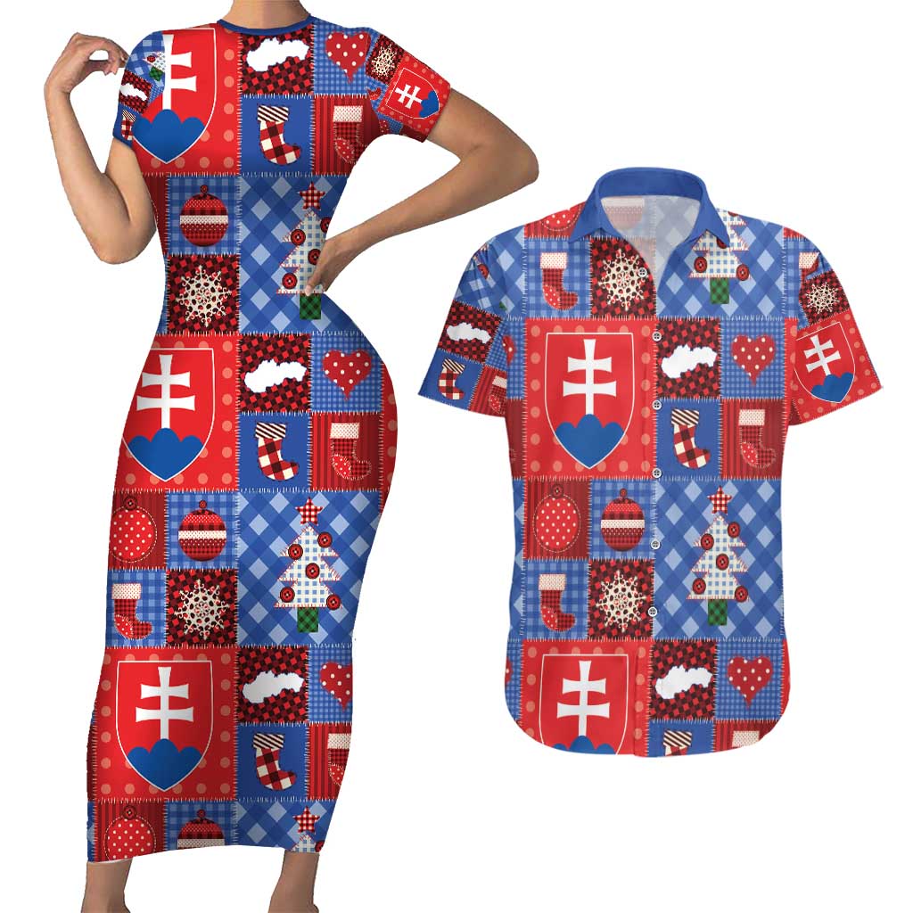 Slovakia Christmas Patchwork Couples Matching Short Sleeve Bodycon Dress and Hawaiian Shirt - Wonder Print Shop