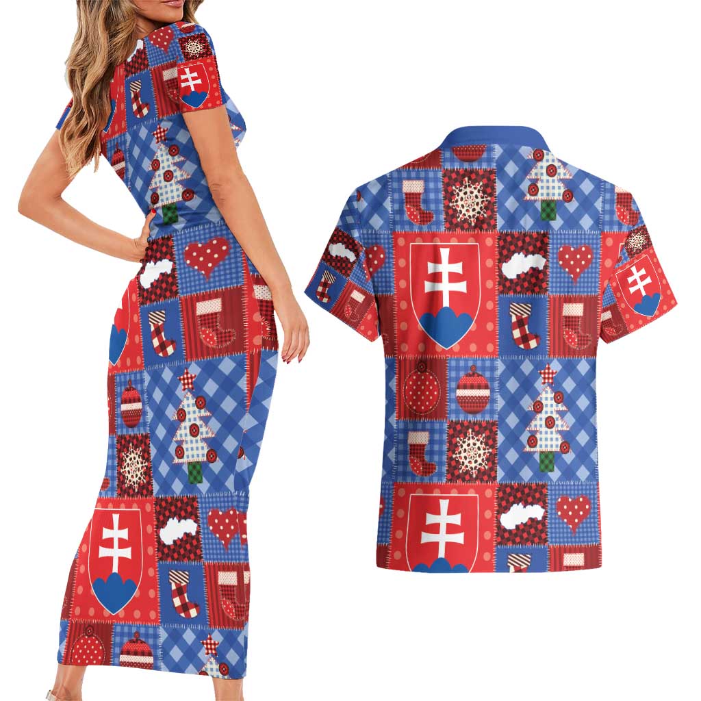 Slovakia Christmas Patchwork Couples Matching Short Sleeve Bodycon Dress and Hawaiian Shirt - Wonder Print Shop