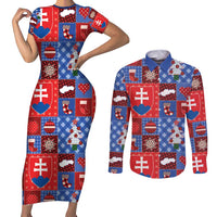 Slovakia Christmas Patchwork Couples Matching Short Sleeve Bodycon Dress and Long Sleeve Button Shirt - Wonder Print Shop
