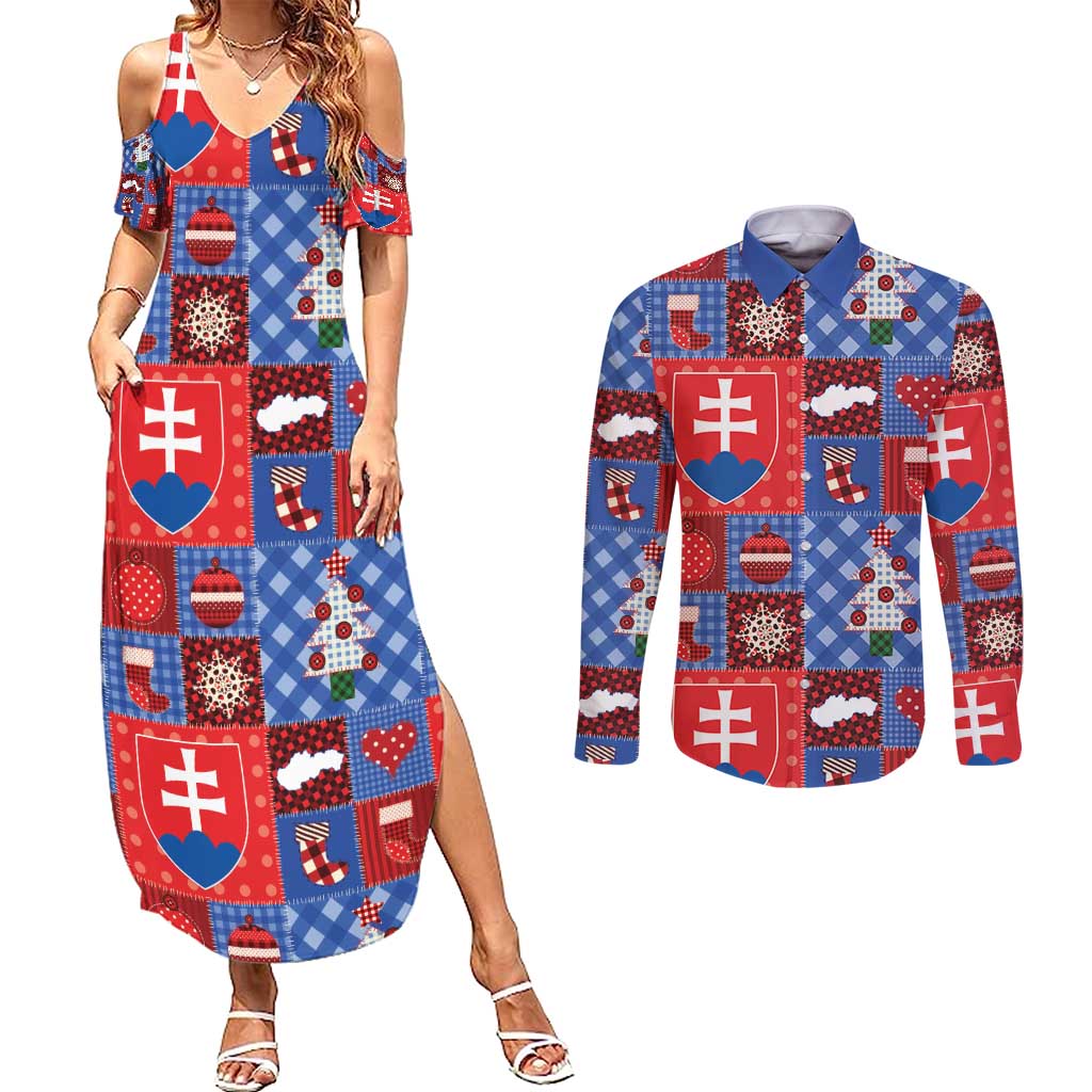 Slovakia Christmas Patchwork Couples Matching Summer Maxi Dress and Long Sleeve Button Shirt - Wonder Print Shop