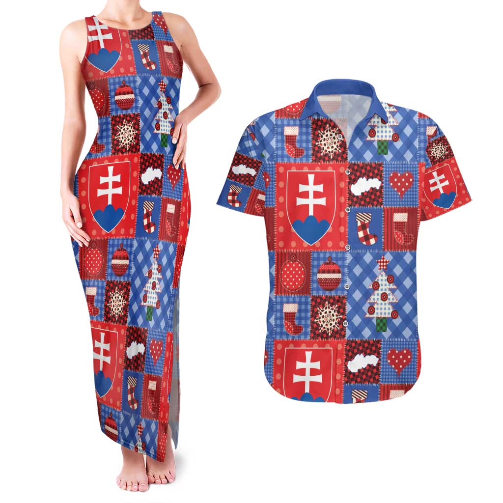 Slovakia Christmas Patchwork Couples Matching Tank Maxi Dress and Hawaiian Shirt - Wonder Print Shop