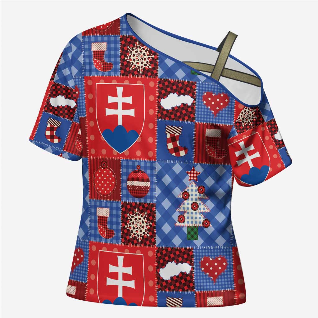 Slovakia Christmas Patchwork Cross Shoulder Shirt - Wonder Print Shop