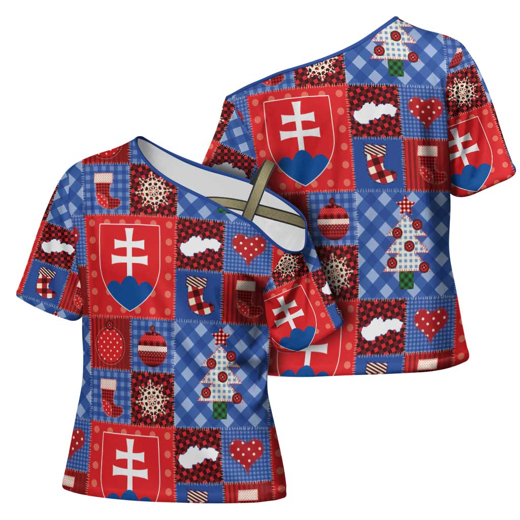 Slovakia Christmas Patchwork Cross Shoulder Shirt - Wonder Print Shop
