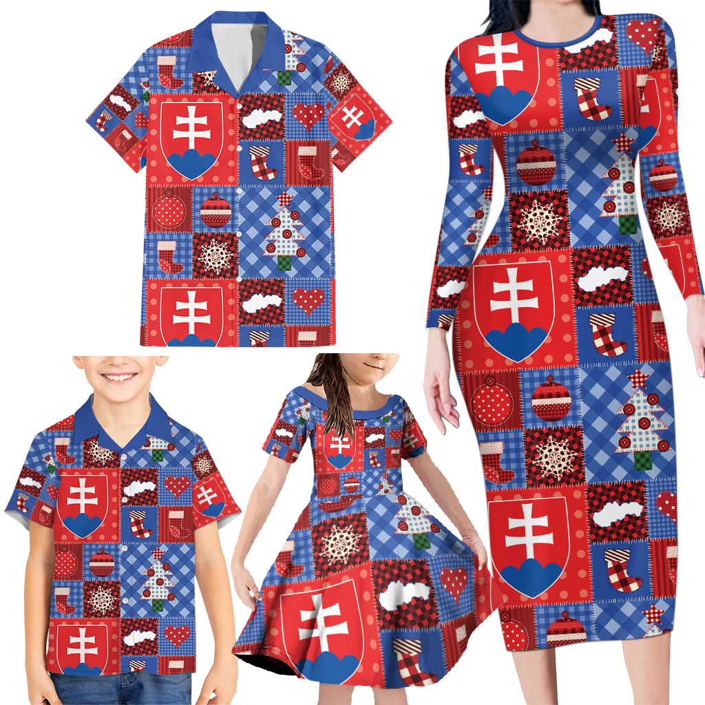 Slovakia Christmas Patchwork Family Matching Long Sleeve Bodycon Dress and Hawaiian Shirt - Wonder Print Shop