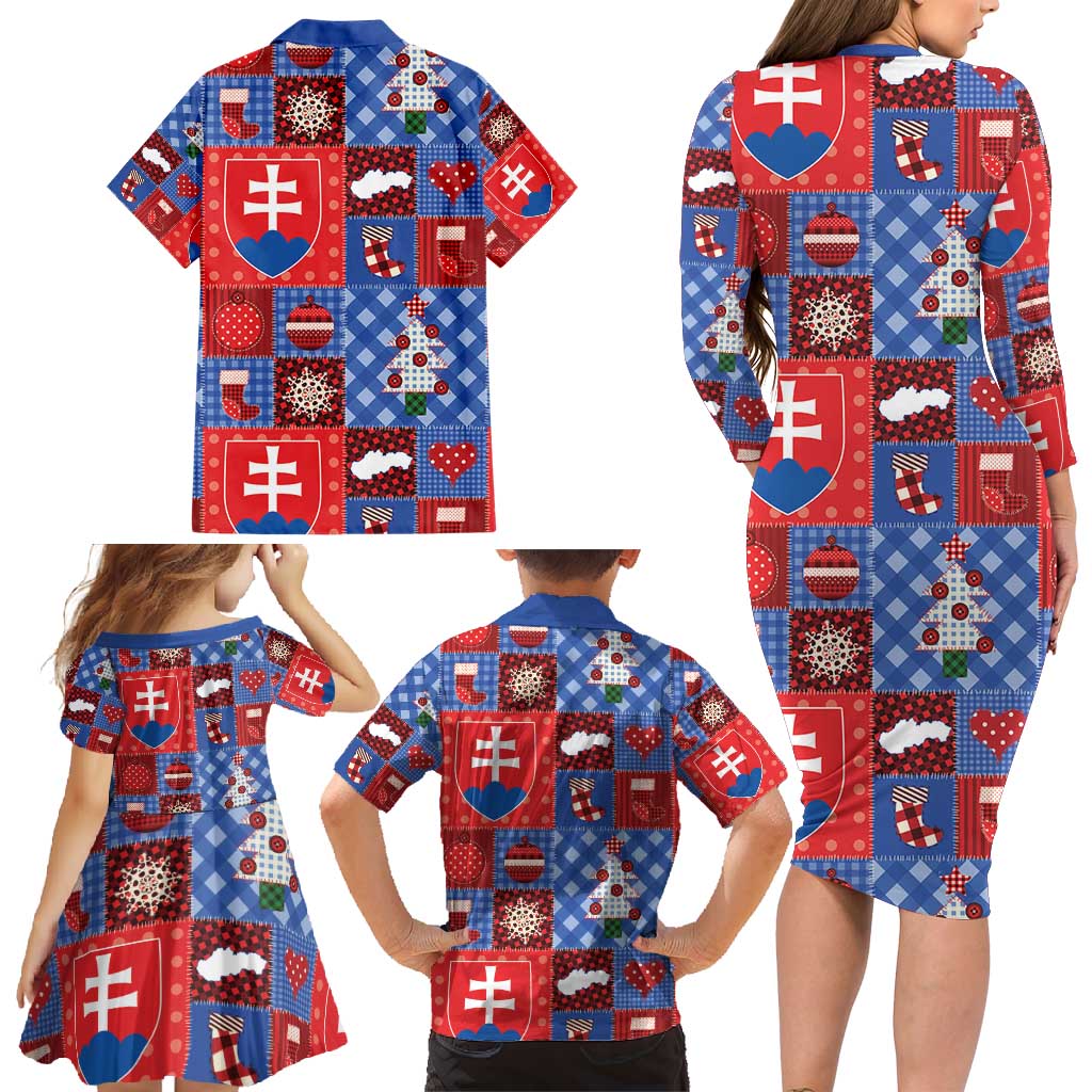Slovakia Christmas Patchwork Family Matching Long Sleeve Bodycon Dress and Hawaiian Shirt - Wonder Print Shop