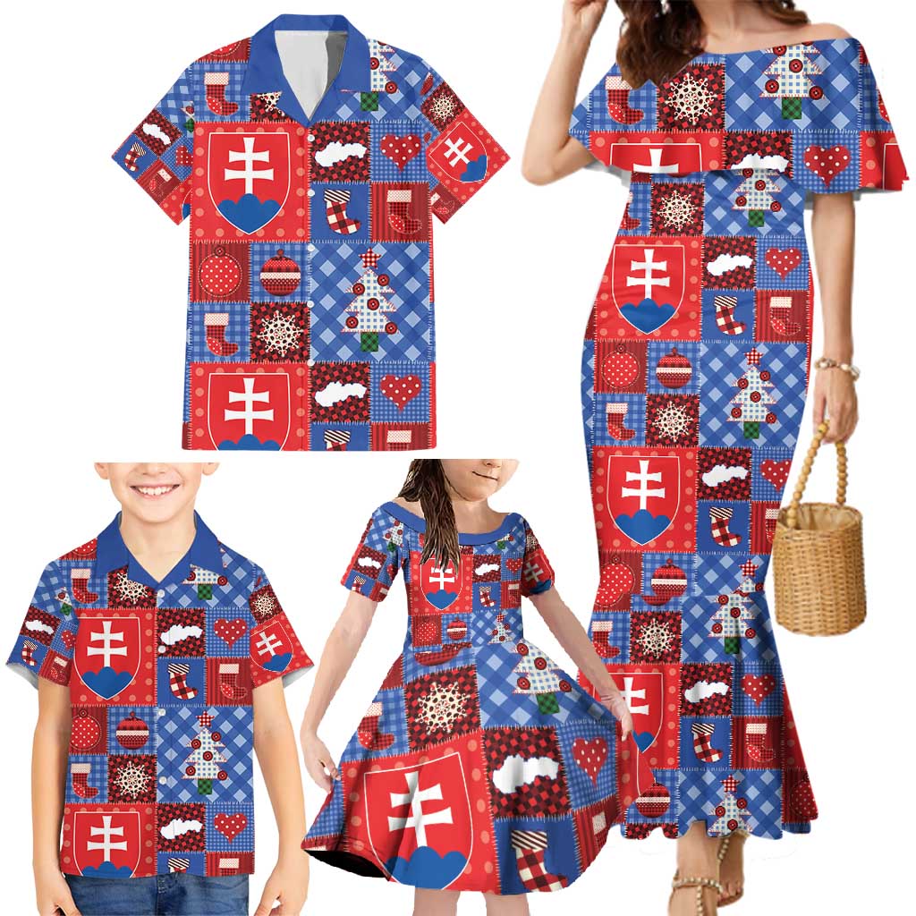 Slovakia Christmas Patchwork Family Matching Mermaid Dress and Hawaiian Shirt - Wonder Print Shop