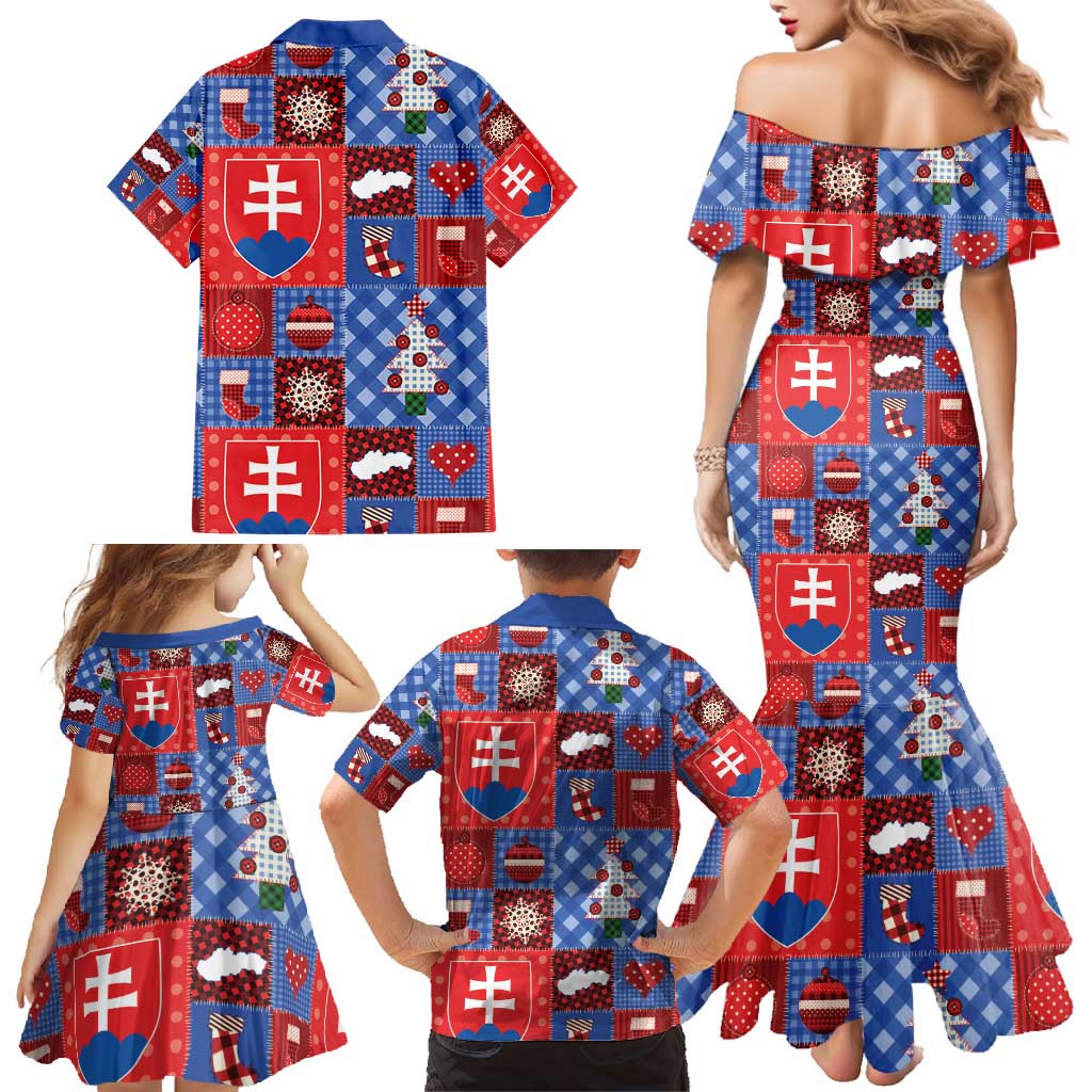 Slovakia Christmas Patchwork Family Matching Mermaid Dress and Hawaiian Shirt - Wonder Print Shop