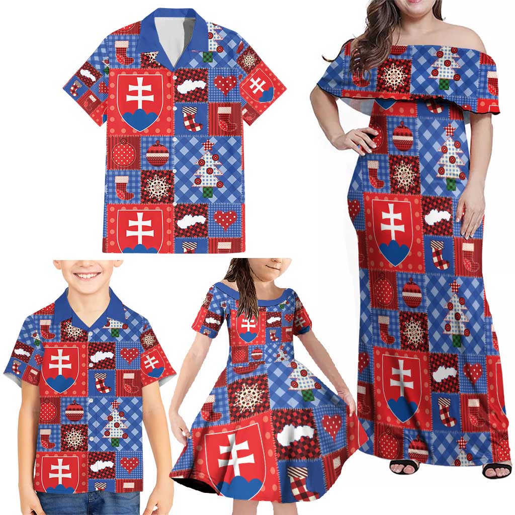 Slovakia Christmas Patchwork Family Matching Off Shoulder Maxi Dress and Hawaiian Shirt - Wonder Print Shop