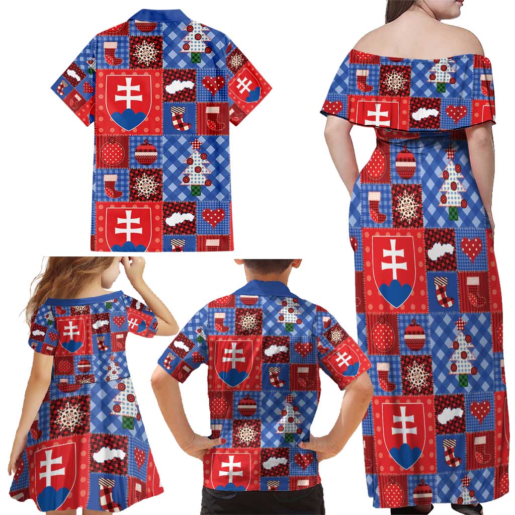Slovakia Christmas Patchwork Family Matching Off Shoulder Maxi Dress and Hawaiian Shirt - Wonder Print Shop