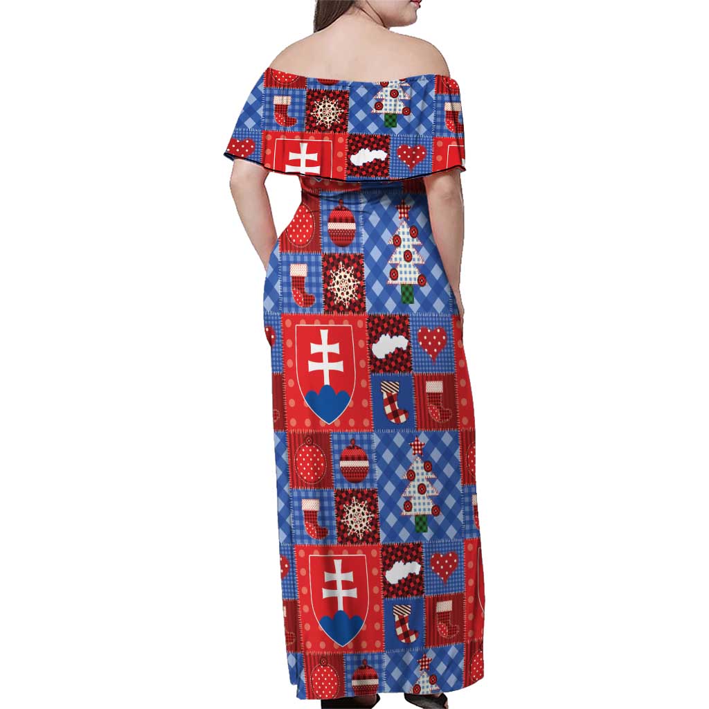 Slovakia Christmas Patchwork Family Matching Off Shoulder Maxi Dress and Hawaiian Shirt - Wonder Print Shop