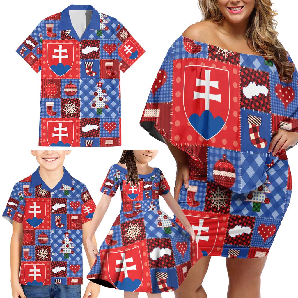 Slovakia Christmas Patchwork Family Matching Off Shoulder Short Dress and Hawaiian Shirt - Wonder Print Shop