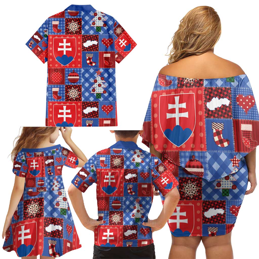 Slovakia Christmas Patchwork Family Matching Off Shoulder Short Dress and Hawaiian Shirt - Wonder Print Shop