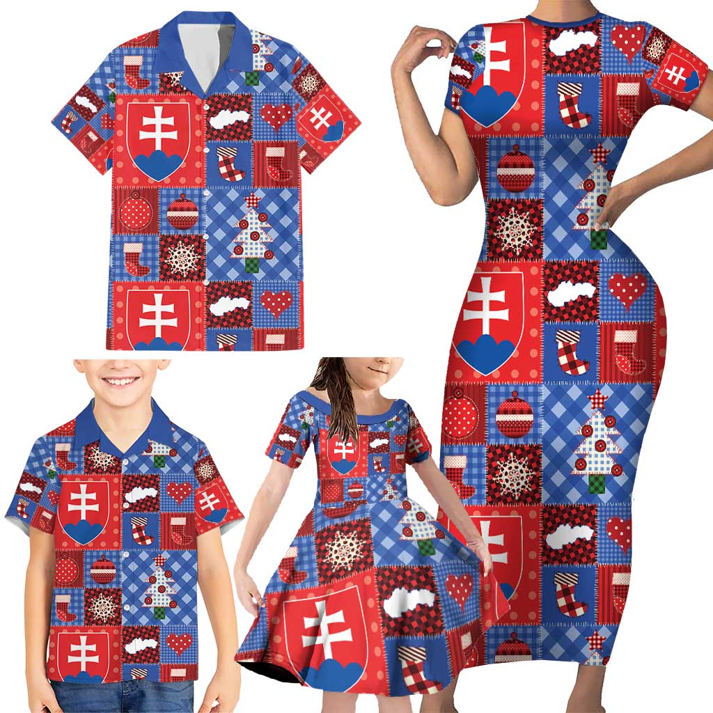 Slovakia Christmas Patchwork Family Matching Short Sleeve Bodycon Dress and Hawaiian Shirt - Wonder Print Shop