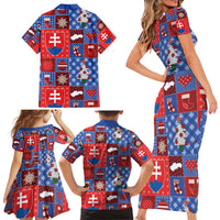 Slovakia Christmas Patchwork Family Matching Short Sleeve Bodycon Dress and Hawaiian Shirt - Wonder Print Shop