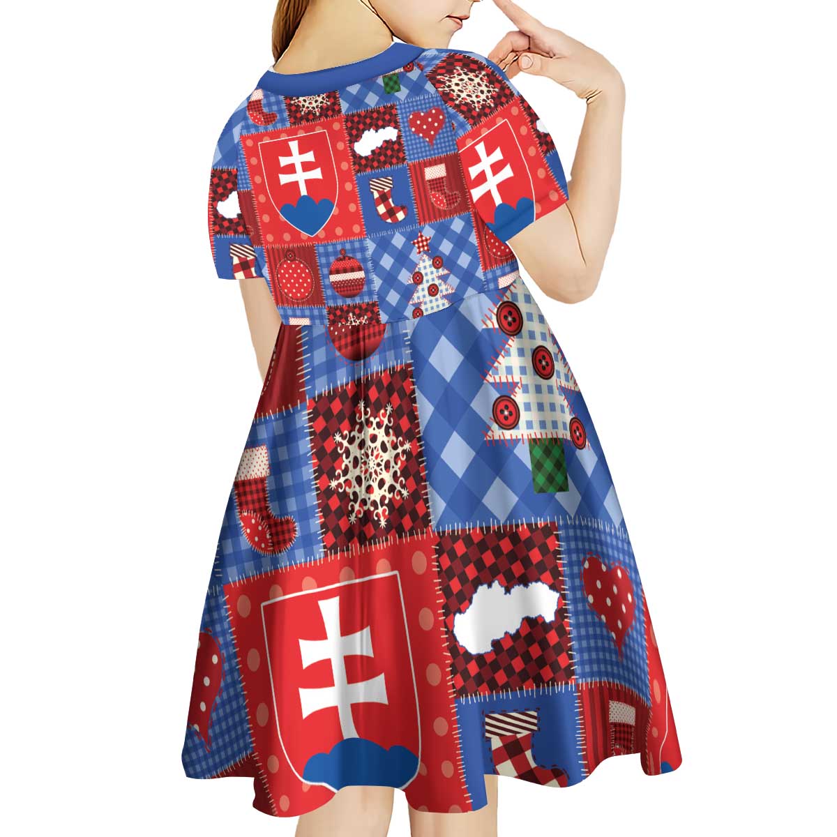 Slovakia Christmas Patchwork Kid Short Sleeve Dress - Wonder Print Shop