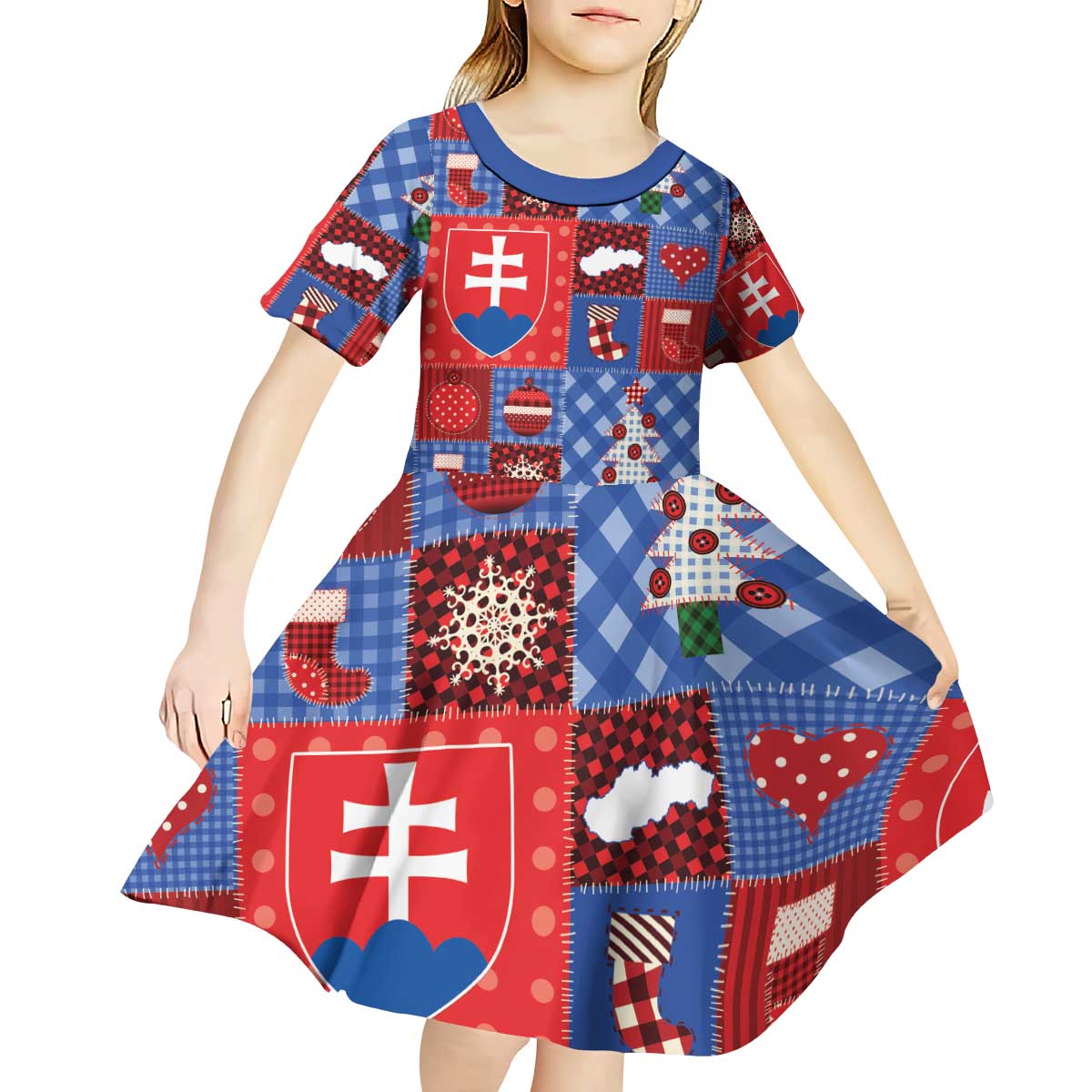 Slovakia Christmas Patchwork Kid Short Sleeve Dress - Wonder Print Shop