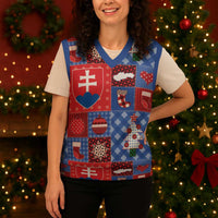 Slovakia Christmas Patchwork Christmas Knitted V-Neck Vest - Wonder Print Shop