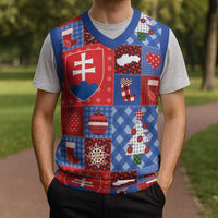 Slovakia Christmas Patchwork Christmas Knitted V-Neck Vest - Wonder Print Shop